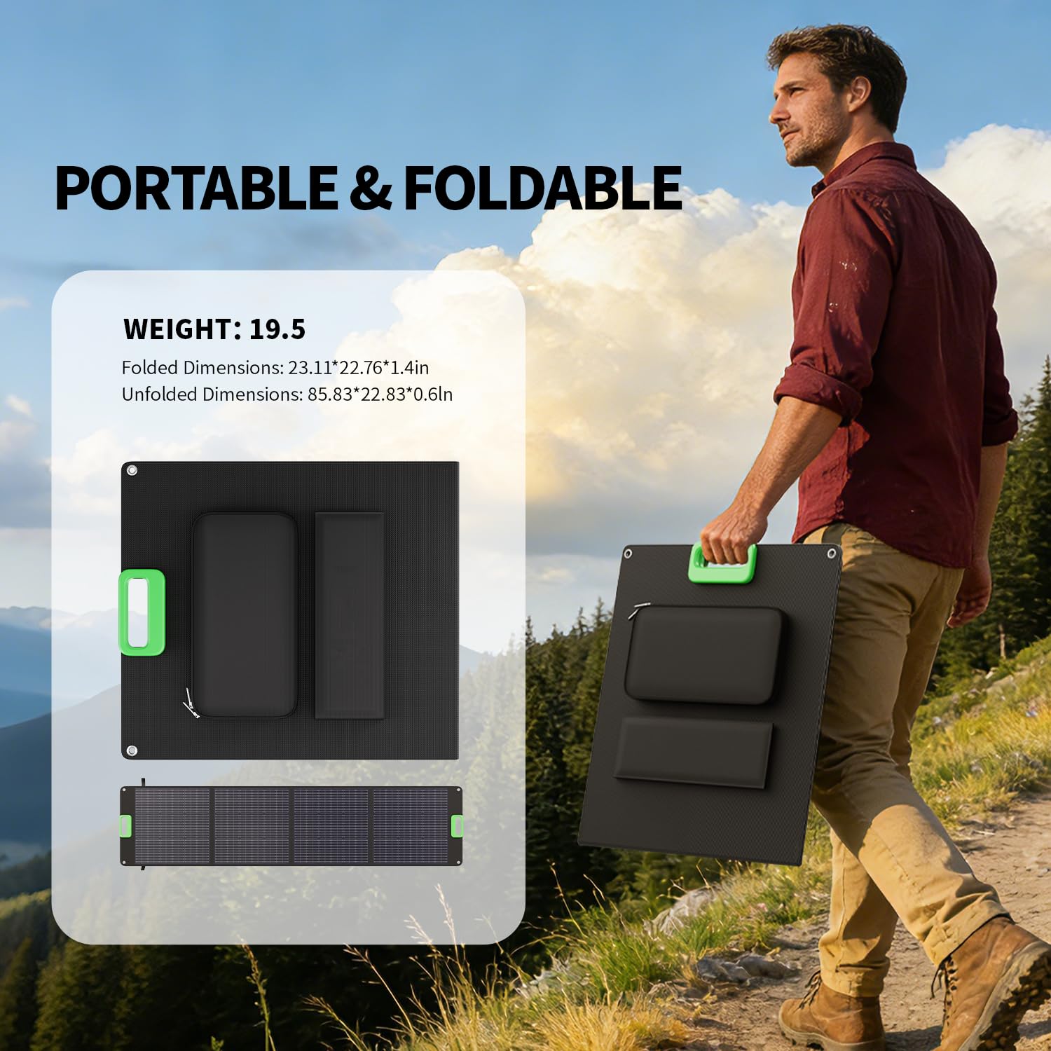 GRECELL 200W panel stored in waterproof cable bag outdoors
