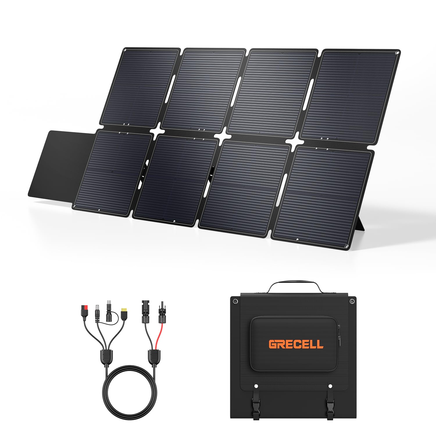 GRECELL 240W foldable panel closed for compact travel storage.