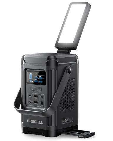 GRECELL 240W power station front view for camping power on the go