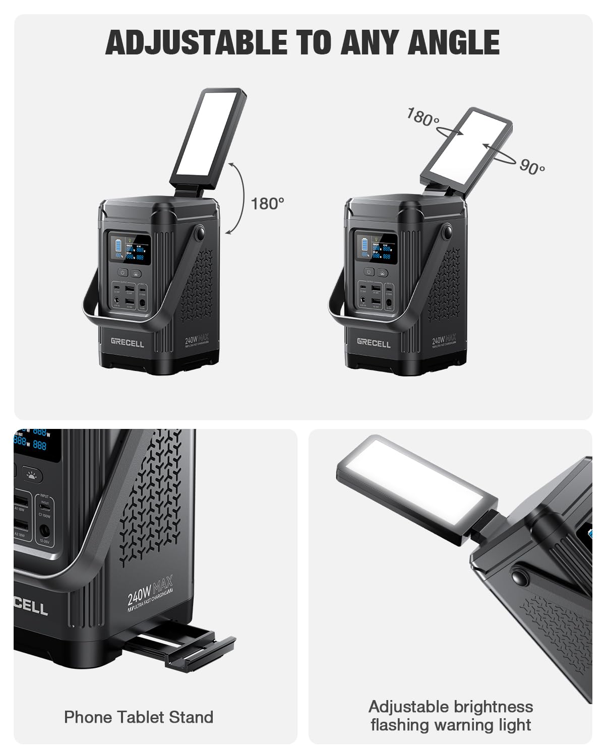 GRECELL 240W power station in use camping powering lights and devices