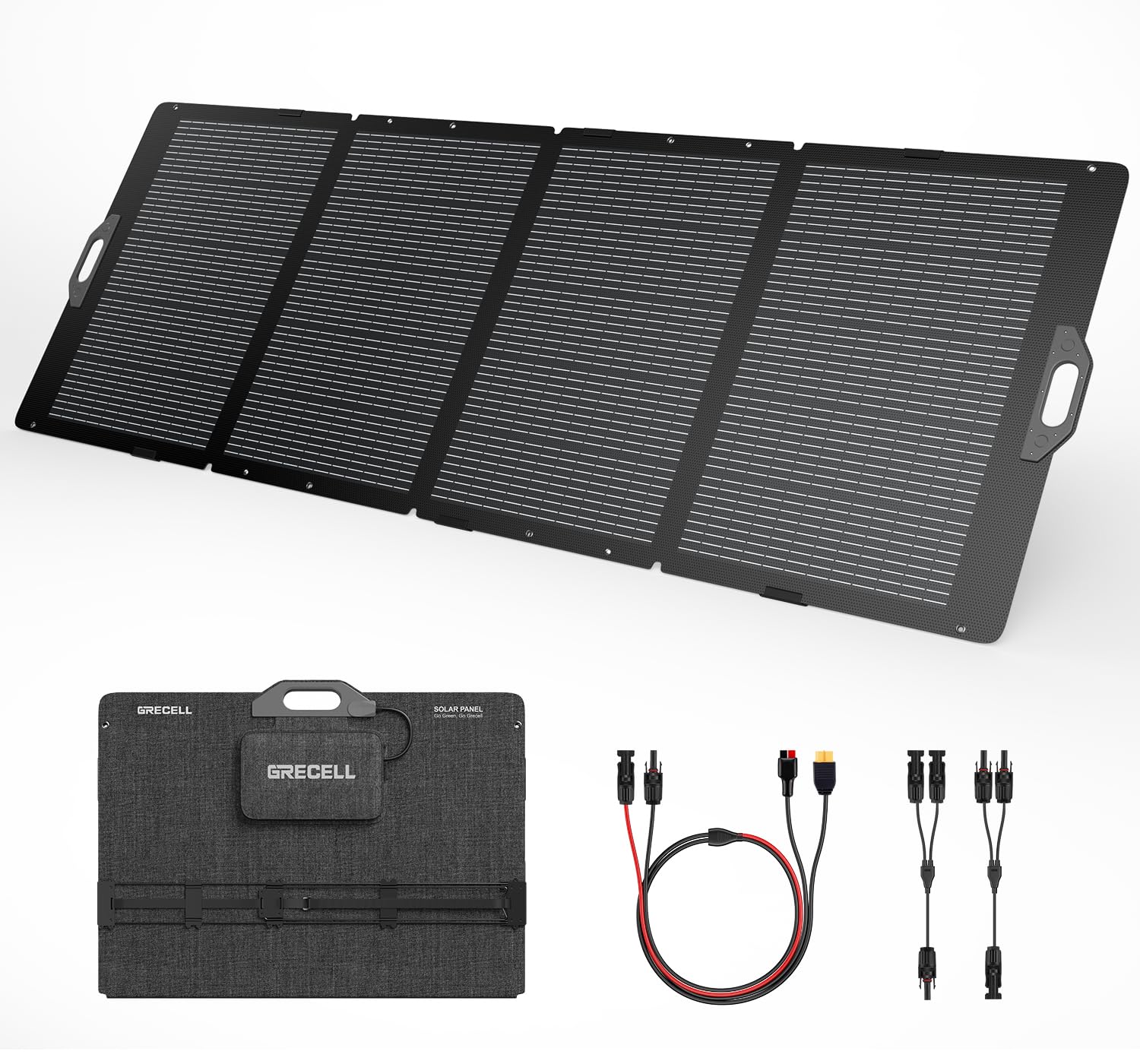 GRECELL 350W foldable panel closed for portable outdoor charging.