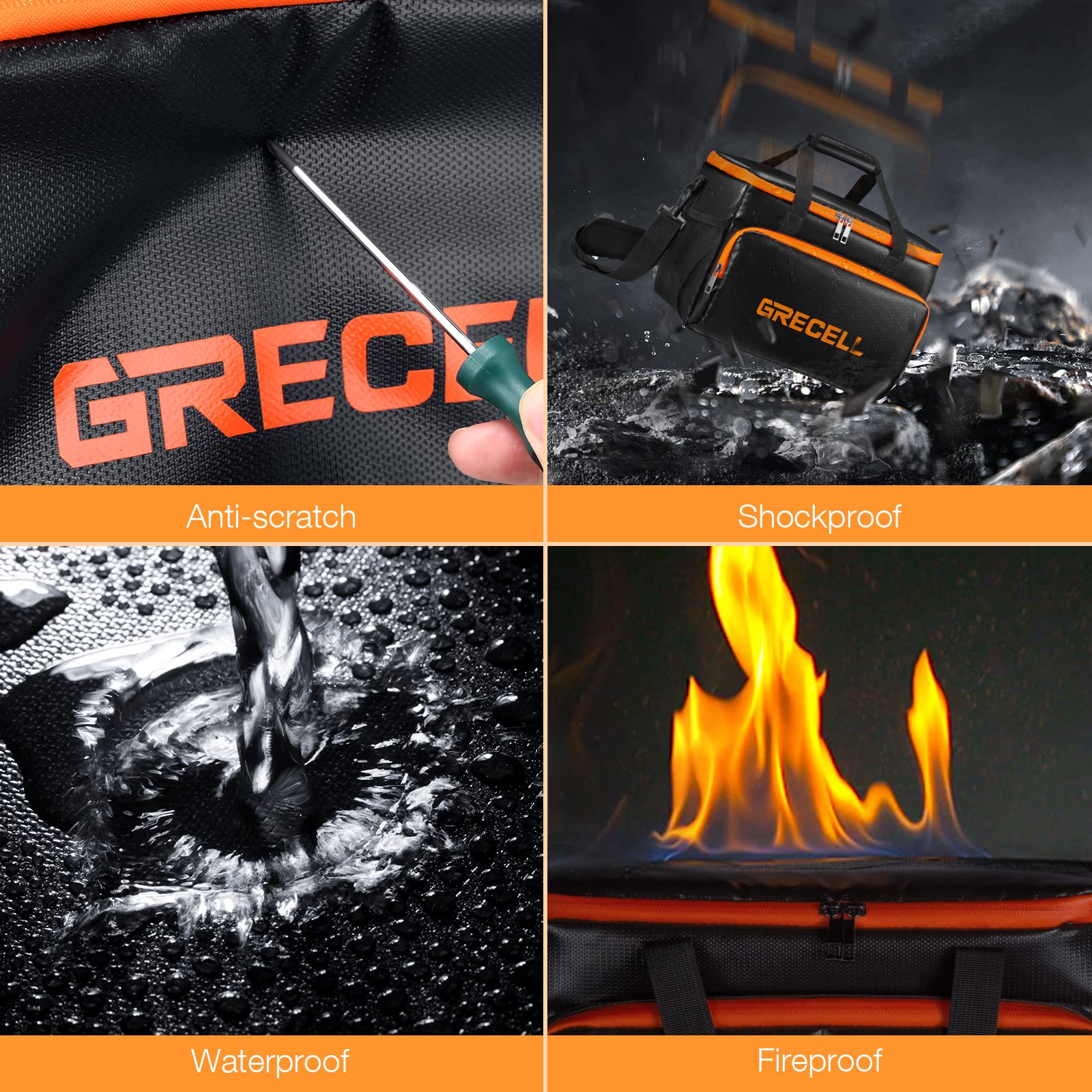 GRECELL front-pocket organizer keeps adapters and cables neatly within reach.