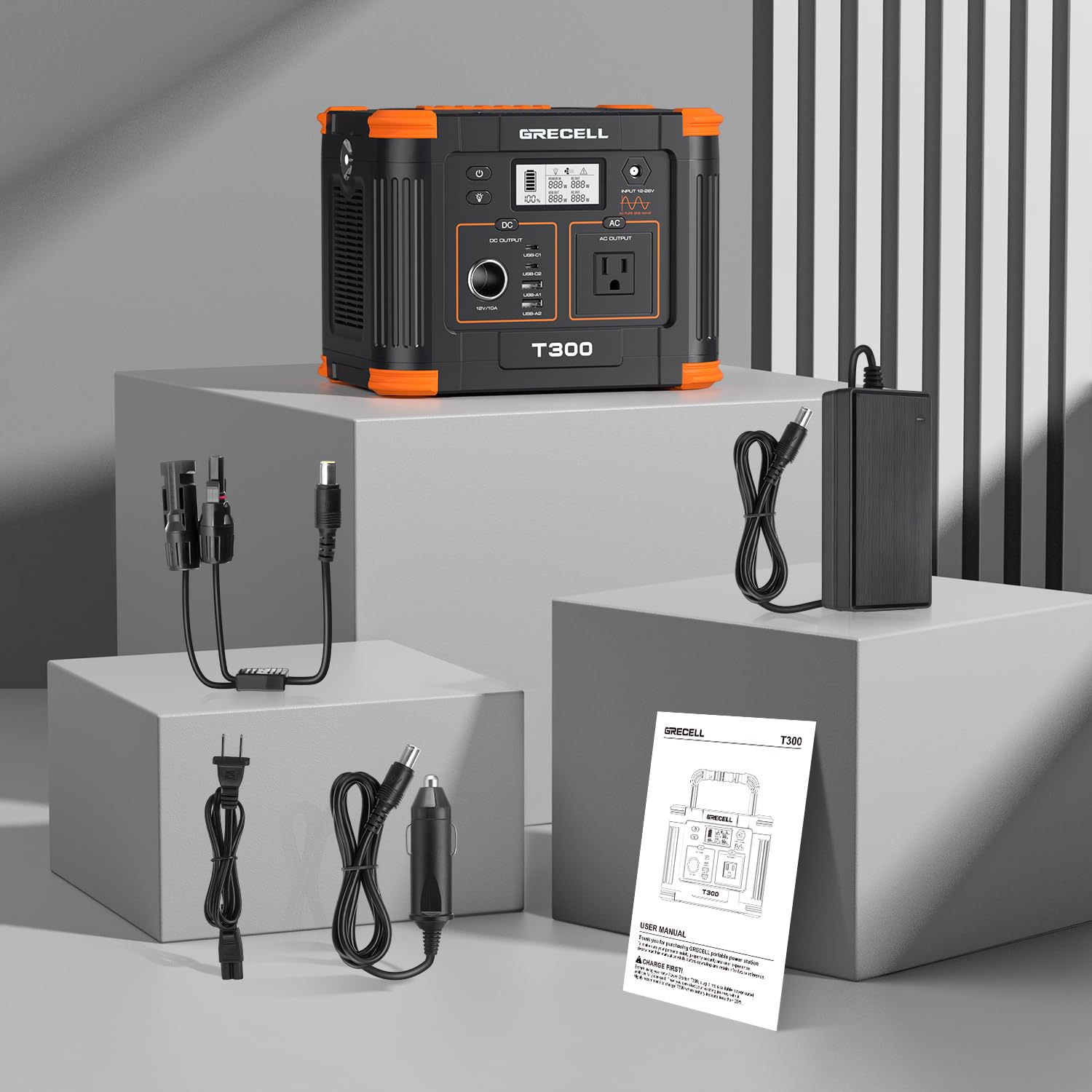 GRECELL portable power station car-outlet-recharging for travel.