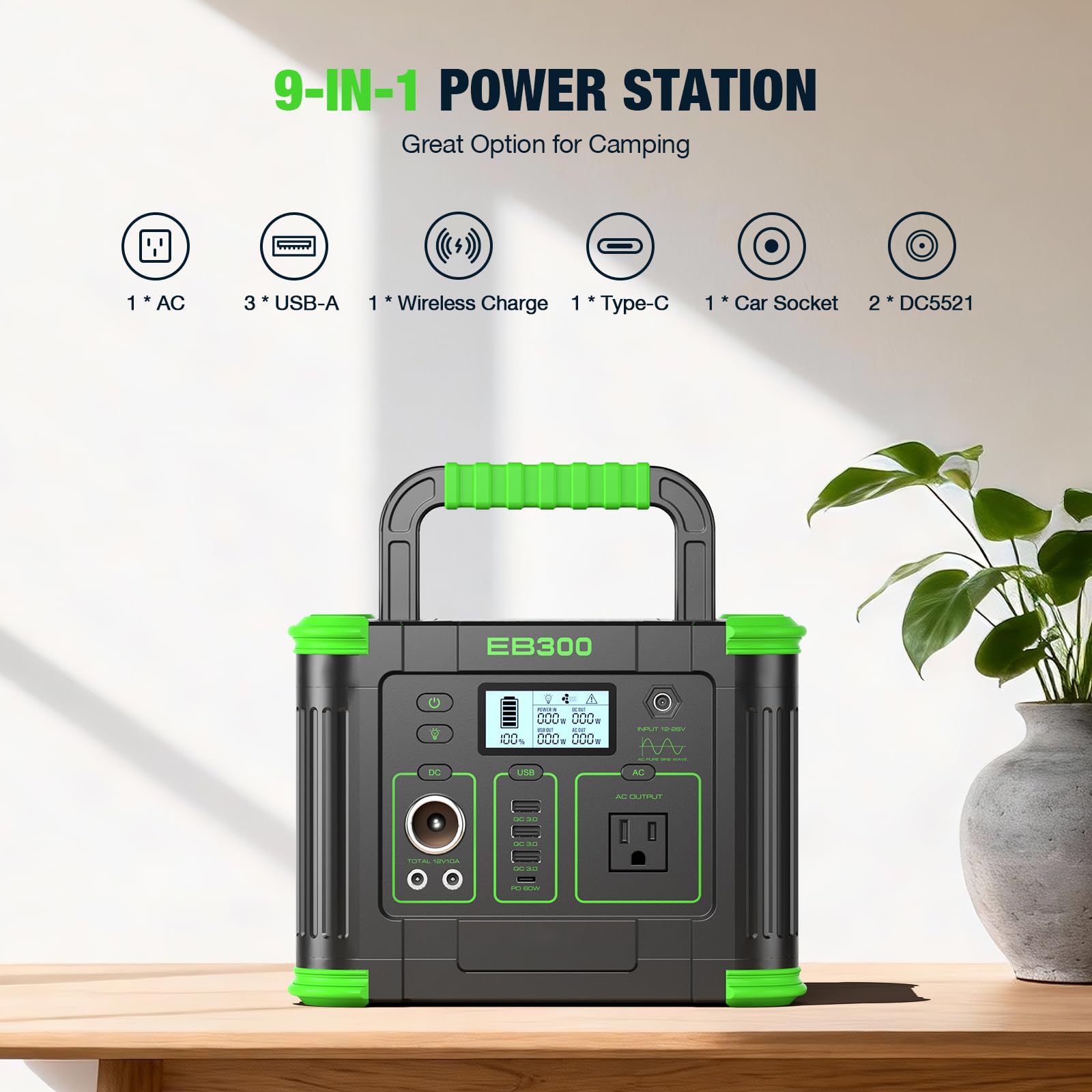 GRECELL pure sine wave AC outlet powering a sensitive device safely.