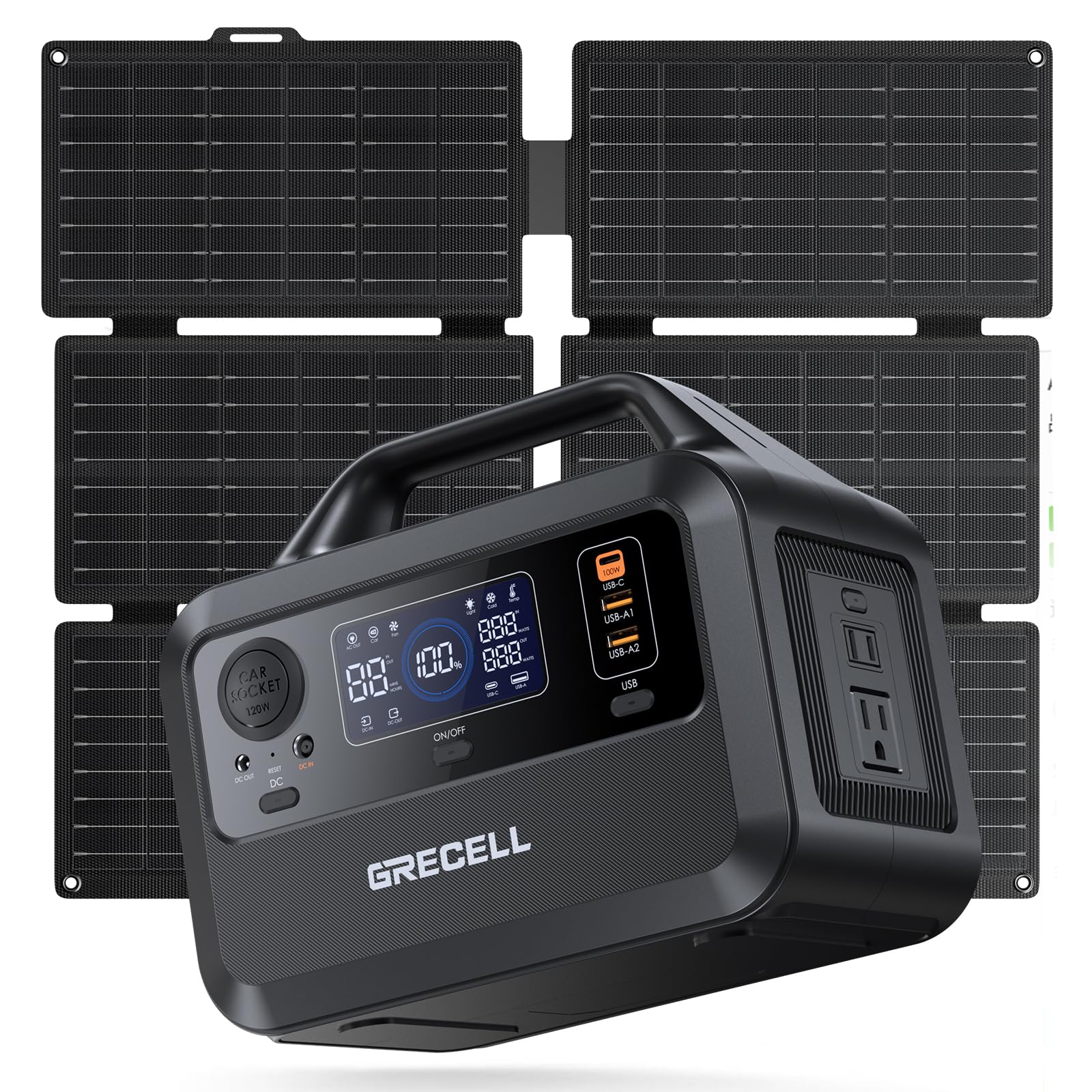 GRECELL solar generator 230Wh powers camping and outdoor adventures.