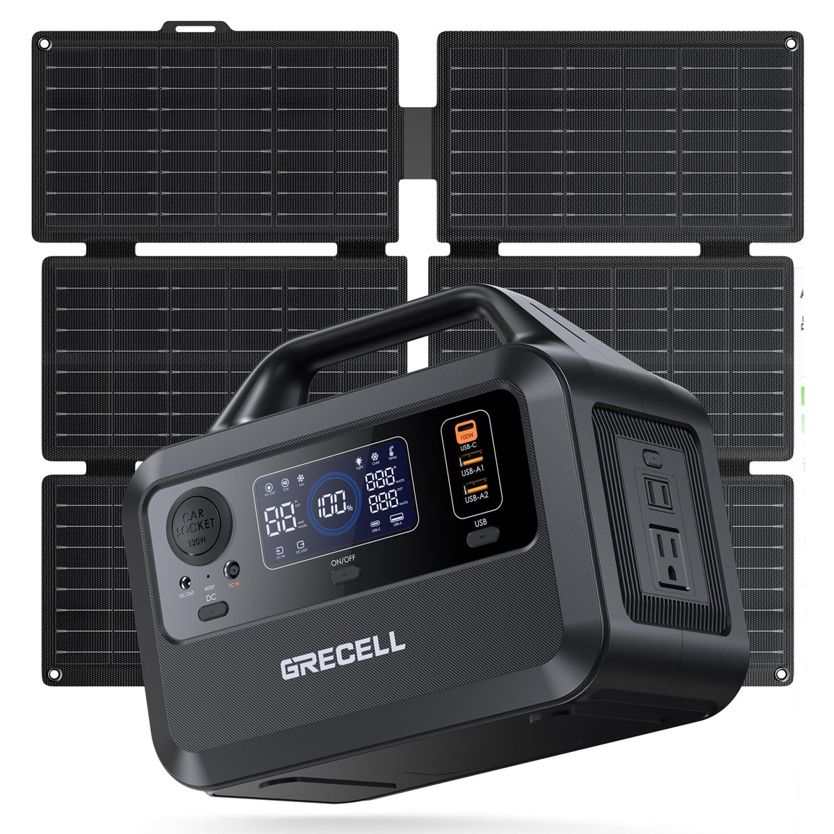 GRECELL solar generator 230Wh powers camping and outdoor adventures.