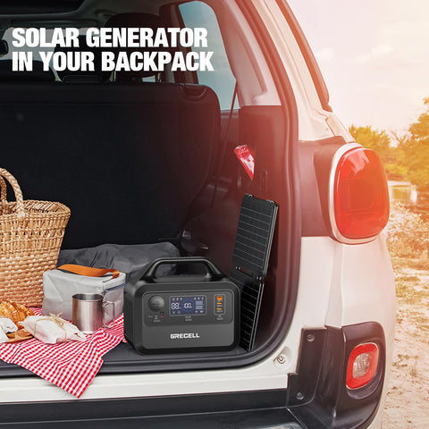GRECELL solar generator bundle ready for camping trips.