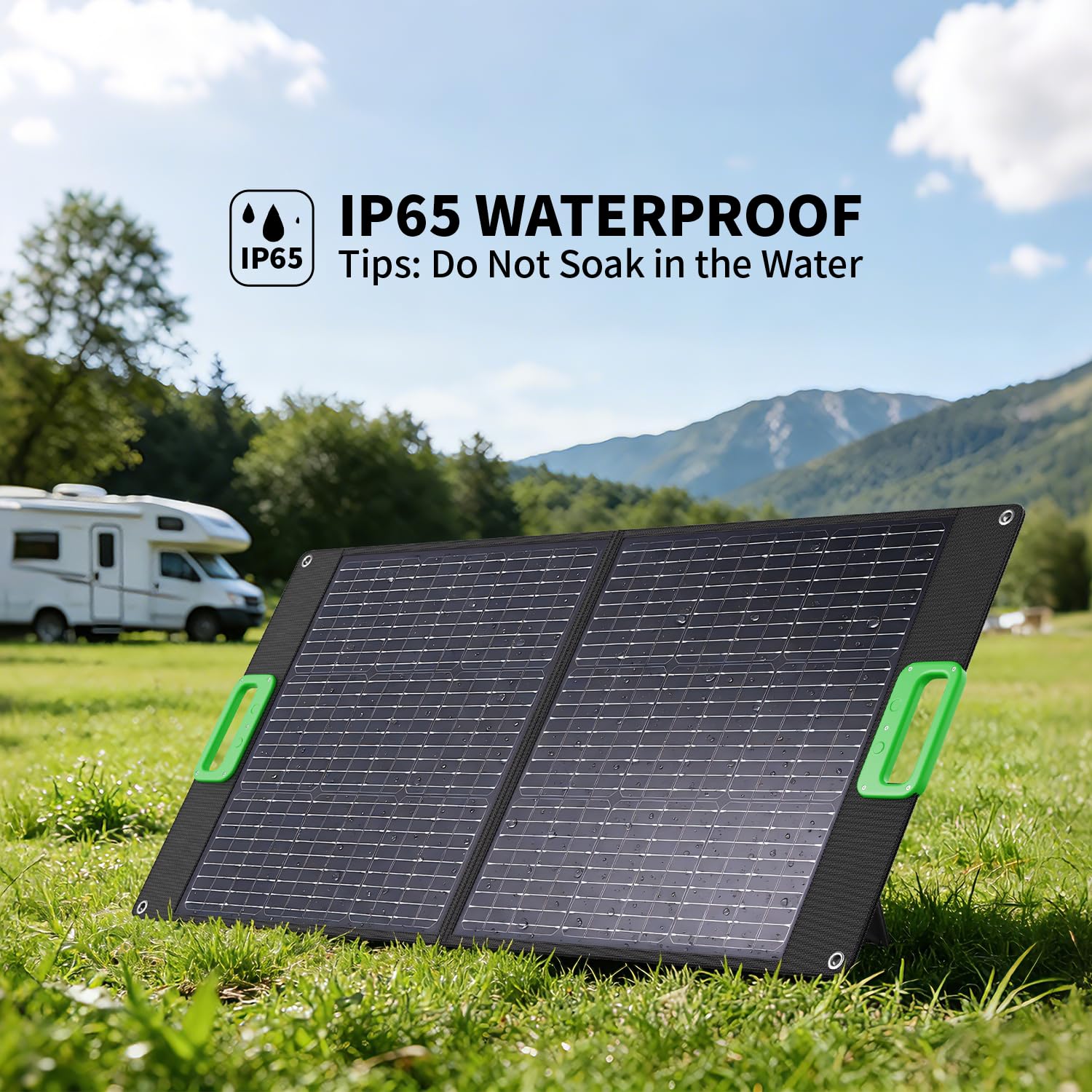 GRECELL solar panel with kickstands sets sun angle for faster charging outdoors.