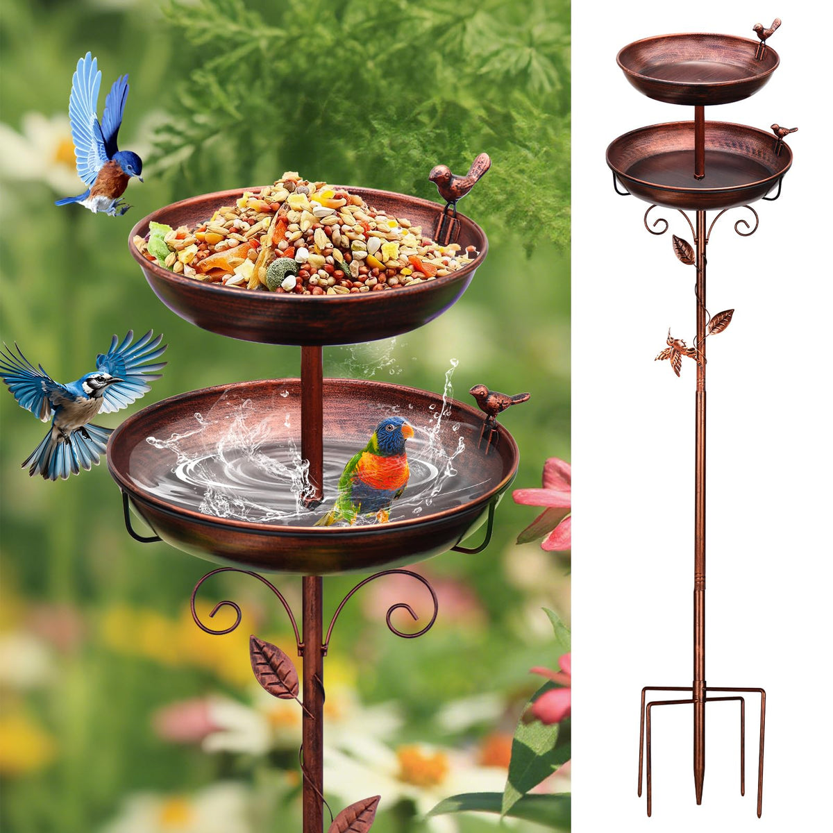 GRECOMEIN bird-bath-stand-42inch elevates birds safely for view and bathing.