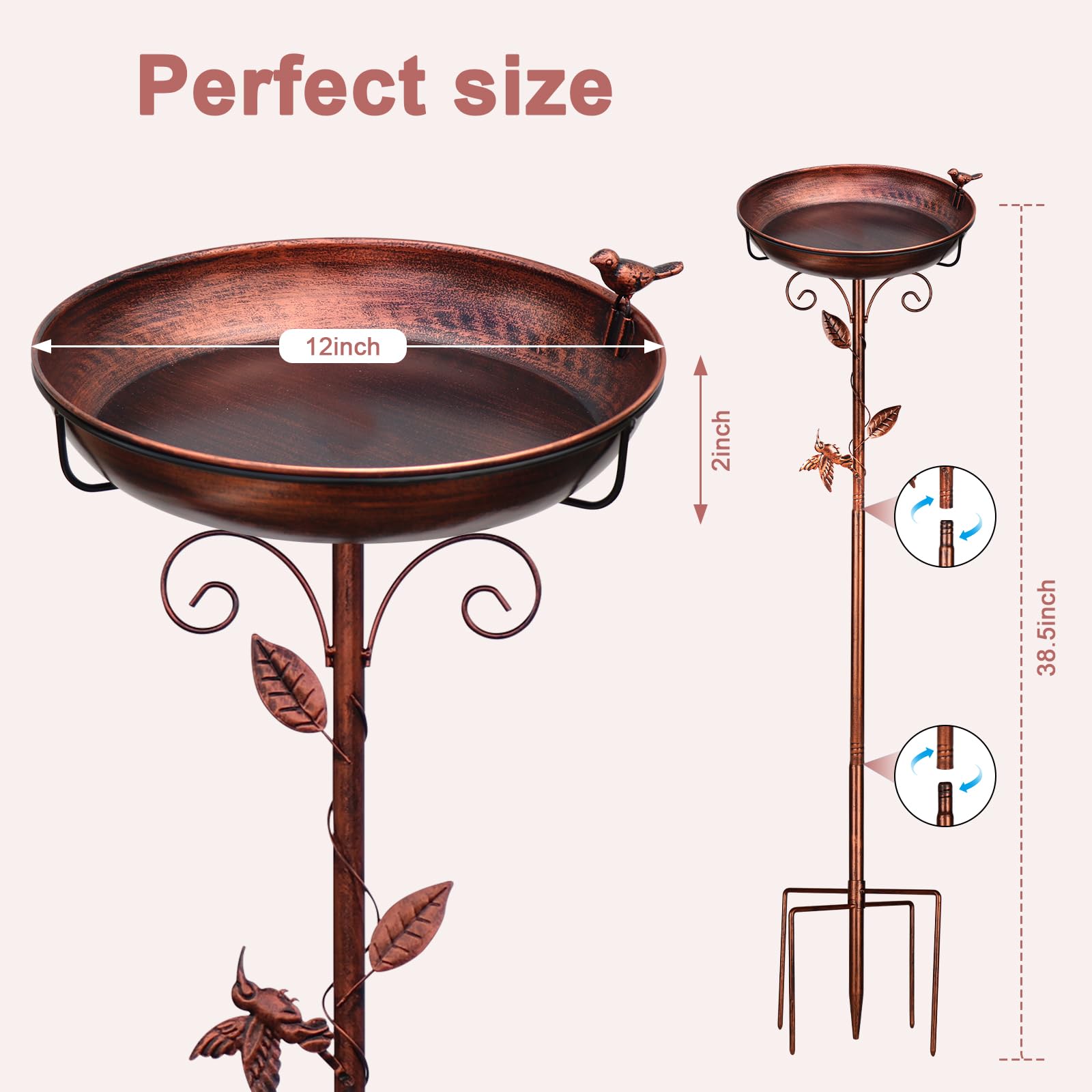 GRECOMEIN bird bath on rim features a sparrow statue brightening your patio
