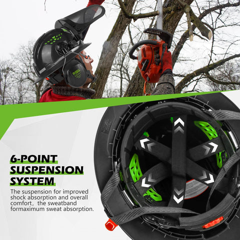 Green Devil adjustable suspension system for comfortable all-day wear.