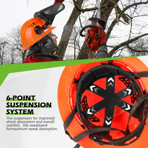 GREEN DEVIL chainsaw helmet 6-point suspension provides adjustable comfort and impact distribution