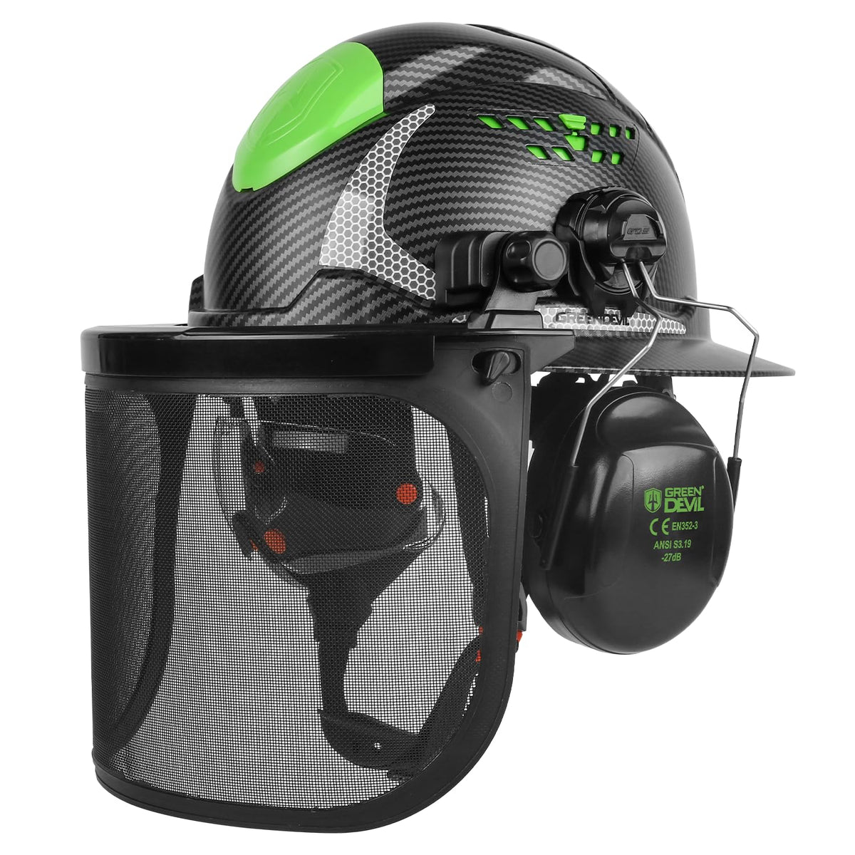 Green Devil chainsaw helmet full brim for forestry tasks