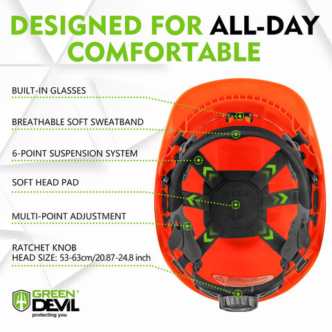 Green Devil helmet 6-point suspension for all-day comfort