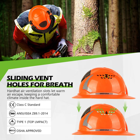 GREEN DEVIL chainsaw helmet vent holes promote airflow for cooling during long shifts