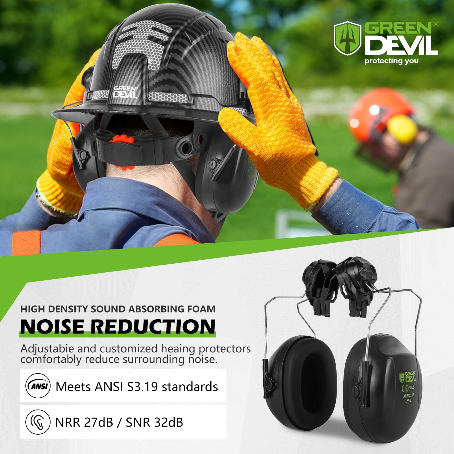Green Devil adjustable ear muffs reduce noise exposure on site