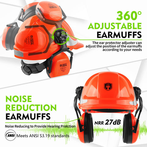Green Devil helmet with ear muffs for noise reduction on site
