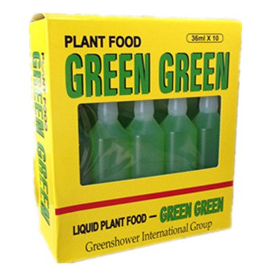 Green Factory Green Green Plant Food packaging shows 10 tubes for quick plant feeding.