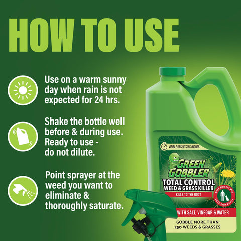 Green Gobbler Total Control side label highlights organic use eligibility and directions.