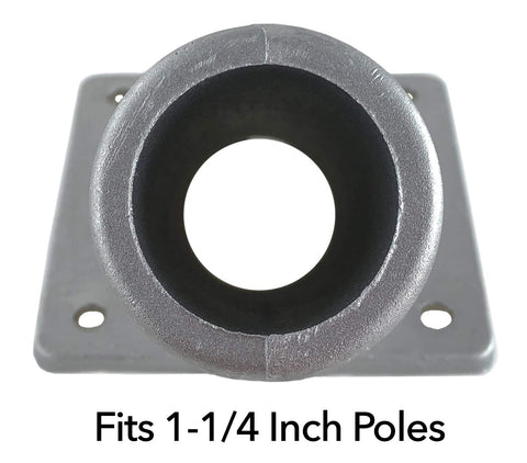 Green Grove 1.25-inch pole bracket fits most standard flag poles.