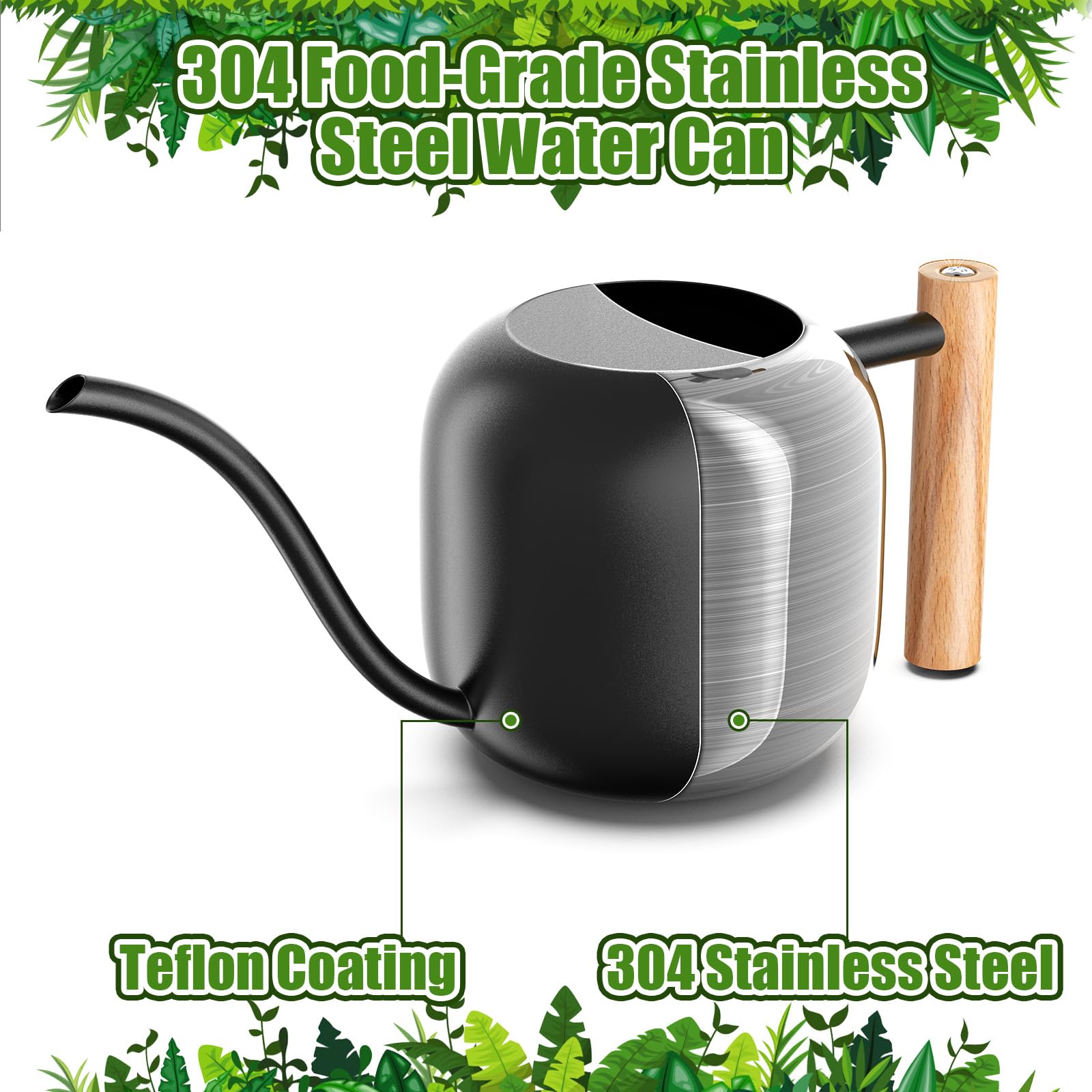 Green Moon long-spout design enables precise pouring for indoor plants.