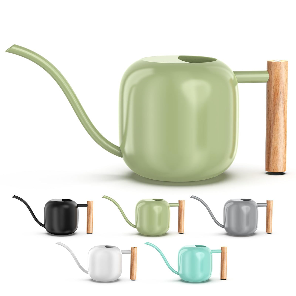 Green Moon 1.2L Sage Green watering can, front view, ideal for indoor plant care