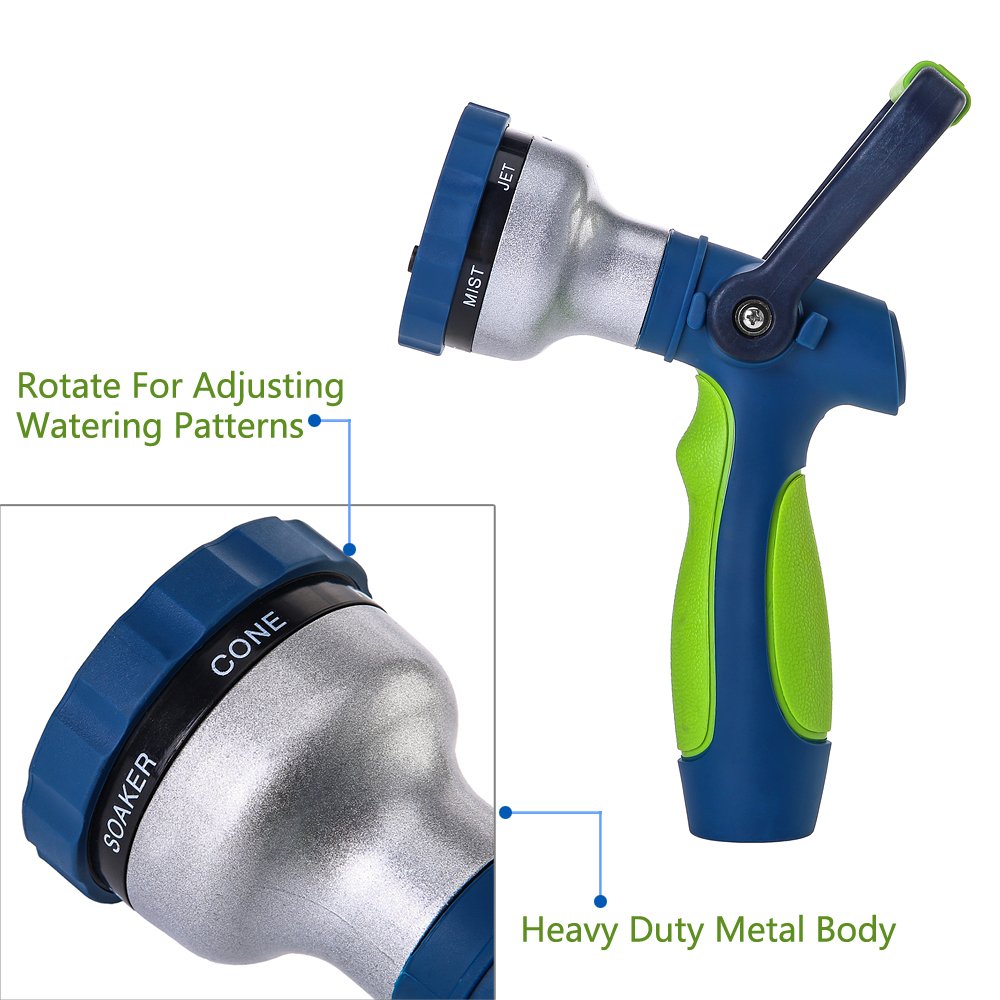 GREEN MOUNT nozzle includes detachable filter mesh for cleaning and a non-slip rubber handle