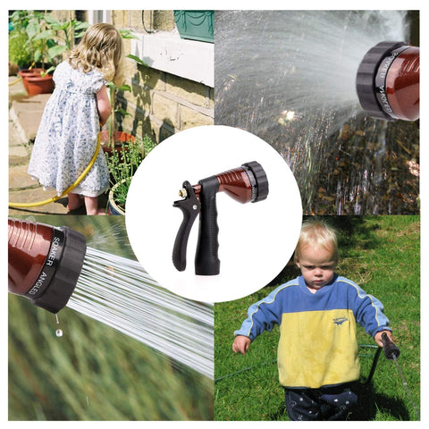 GREEN MOUNT metal nozzle with trigger lock for uninterrupted watering sessions.
