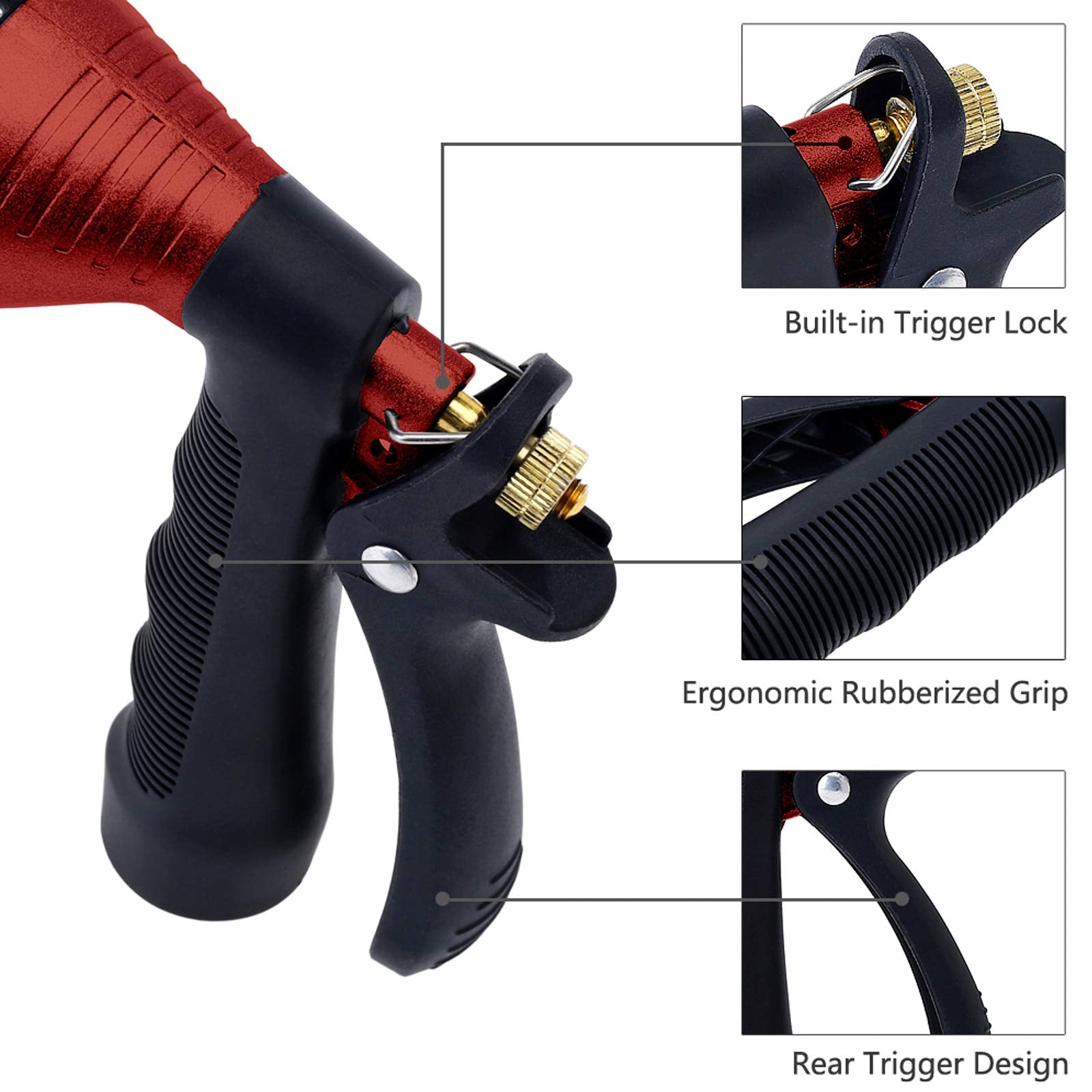 GREEN MOUNT nozzle features integrated trigger lock for continuous flow.