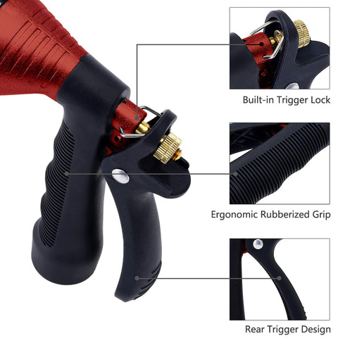 GREEN MOUNT nozzle features integrated trigger lock for continuous flow.