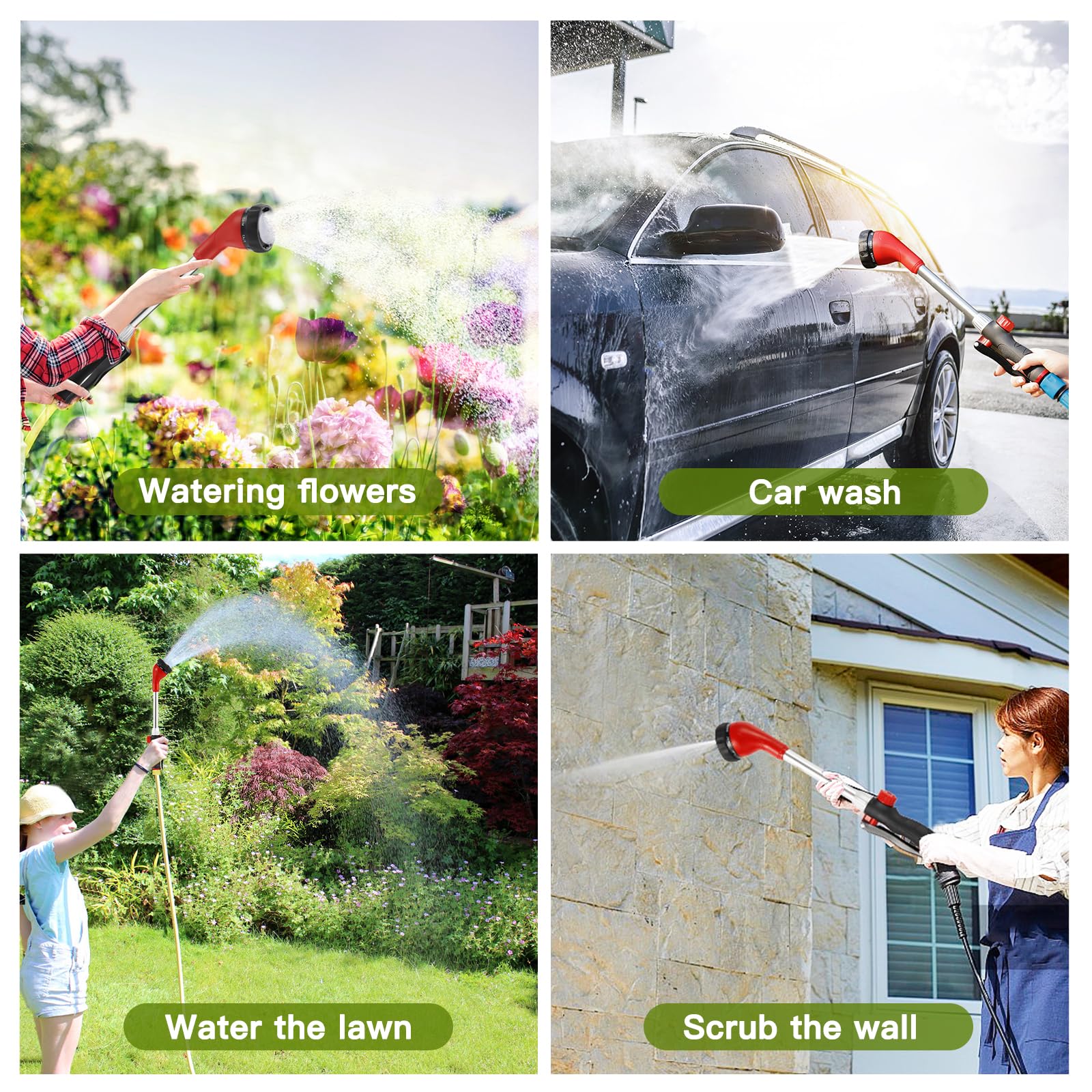GREEN MOUNT watering wand full spray covers wider areas for lawn and beds.