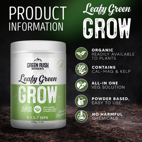Green Rush Nutrients Bloom powder packaging ready to mix