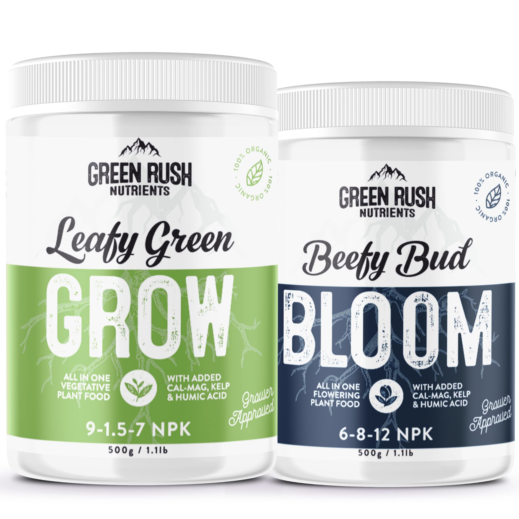 Green Rush Nutrients Veg to Harvest bottle powering complete growth nutrition