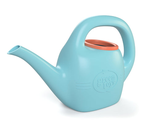 Green Toys Watering Can with Spout, close-up, durable recycled plastic for safe outdoor play.