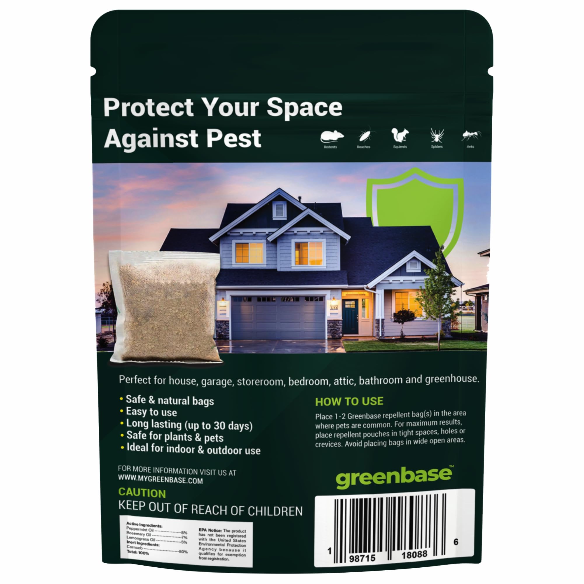 Greenbase protects stored goods by discouraging rodents from chewing through packaging.