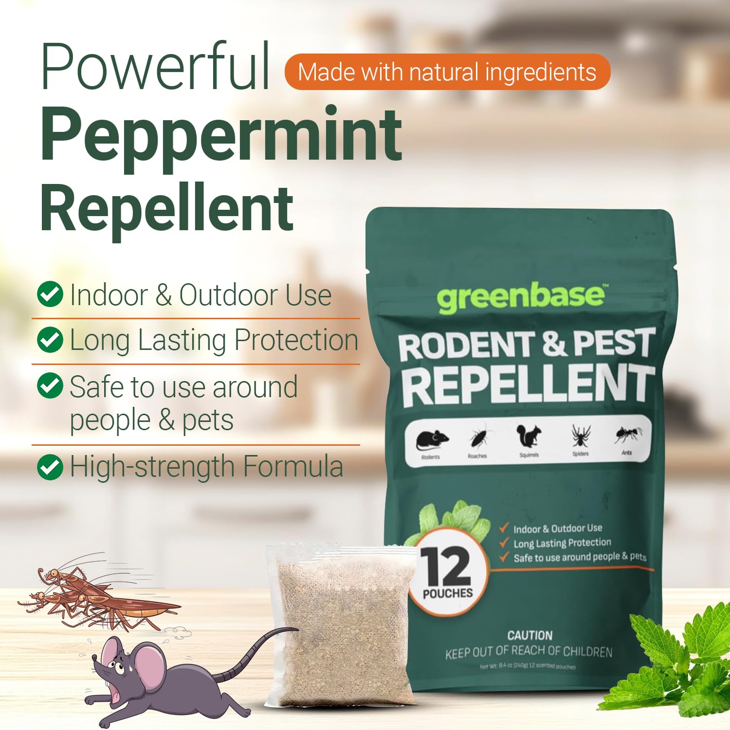Greenbase rodent pouches provide long-lasting protection up to 45 days in attics and storage.