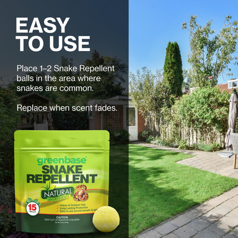 Greenbase snake-repellent-ball used at campsite deters snakes during travel.