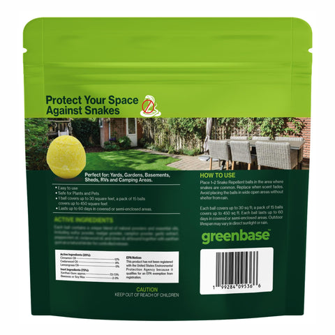 Greenbase snake-repellent-ball set in kitchen or porch deters intruding snakes.