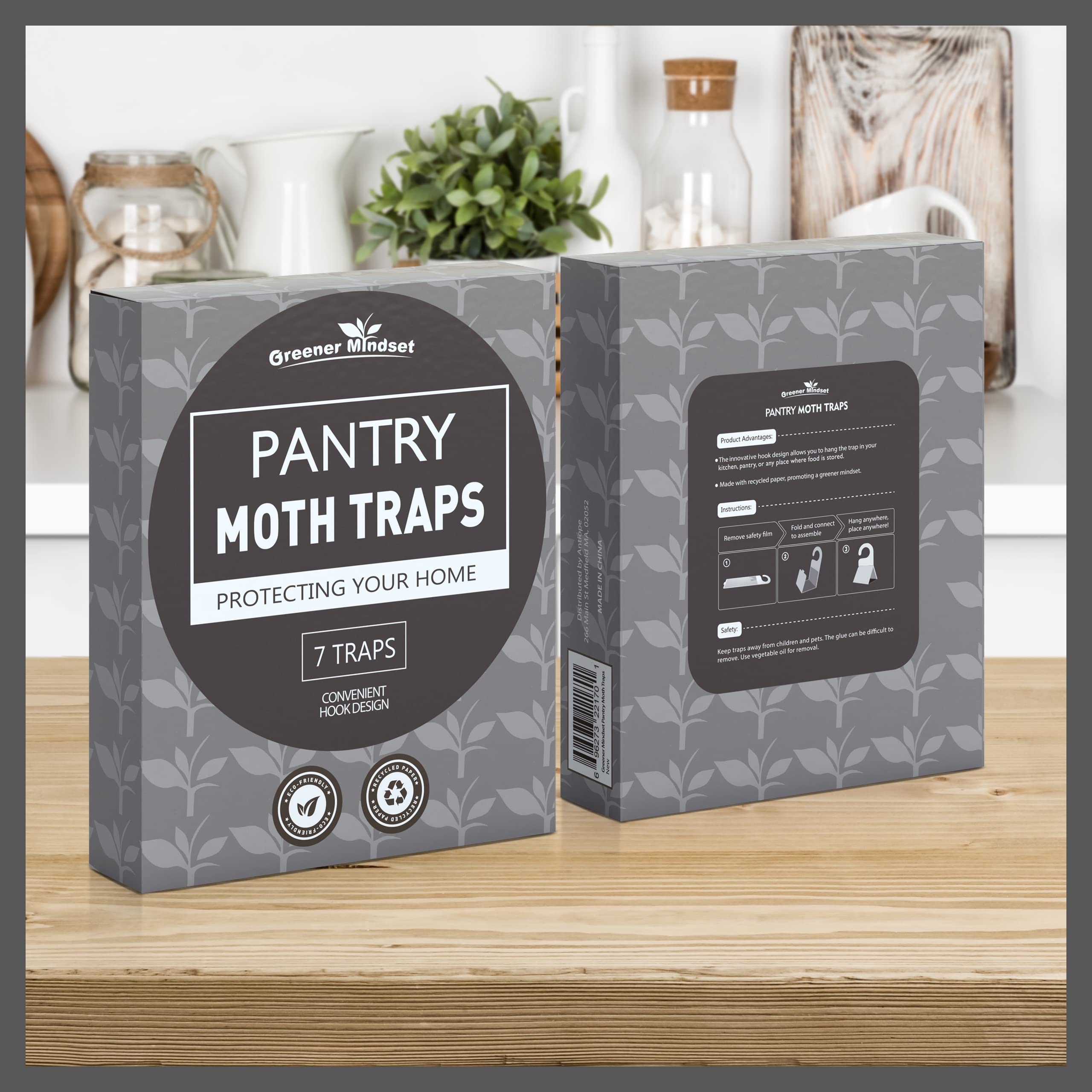 Greener Mindset moth traps with convenient hook for wall or cabinet placement