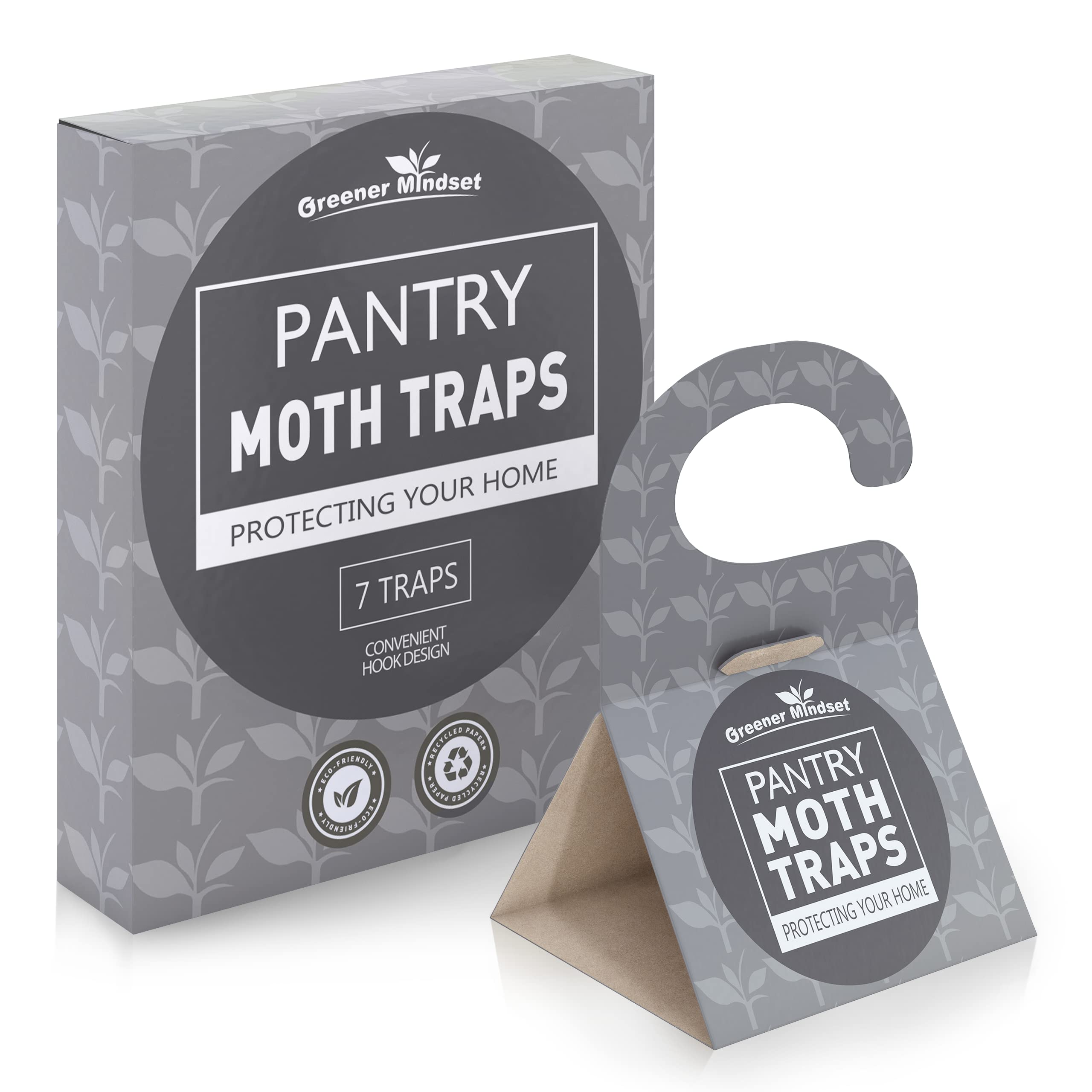 Greener Mindset indoor 7-pack moth traps shown in kitchen setup for effective pest monitoring