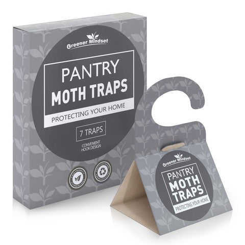 Greener Mindset indoor 7-pack moth traps shown in kitchen setup for effective pest monitoring