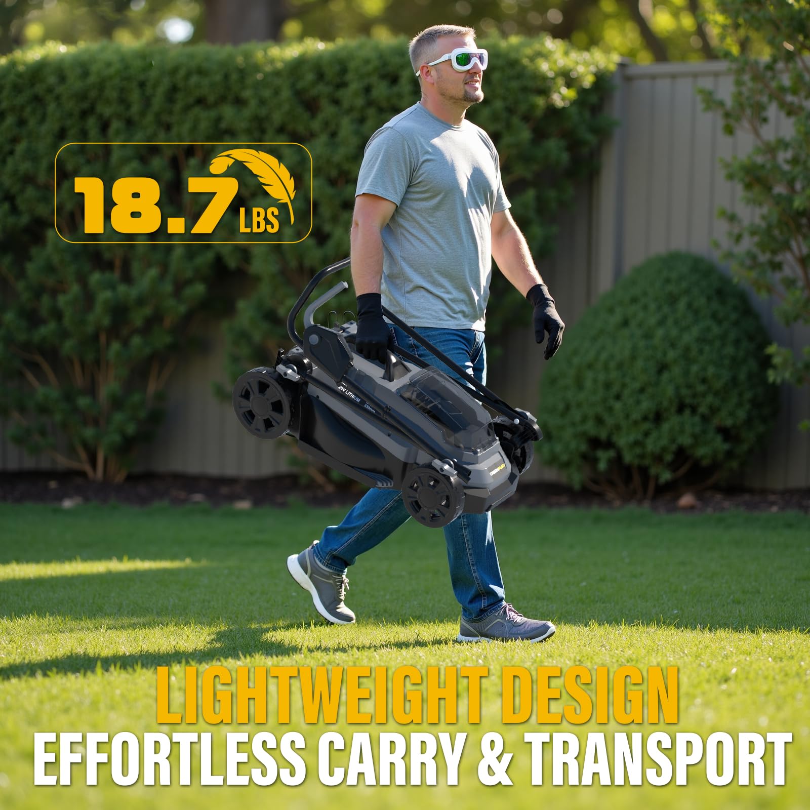 GREENFURY 8-gallon bag and mulching option simplifies cleanup