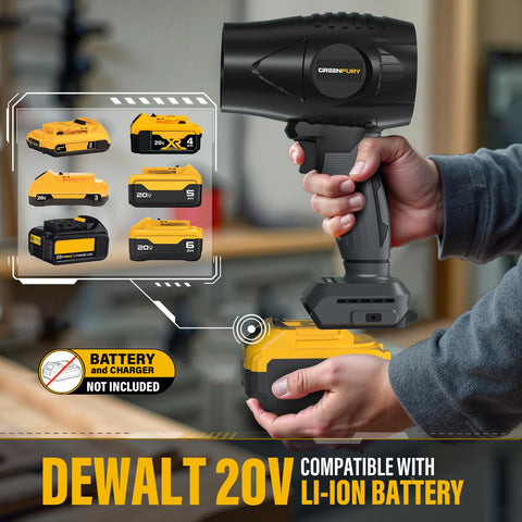 GREENFURY cordless blower delivering 125 MPH airflow for quick debris clearance.