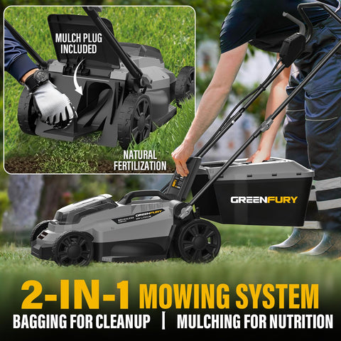 GREENFURY folding handle for compact storage after mowing