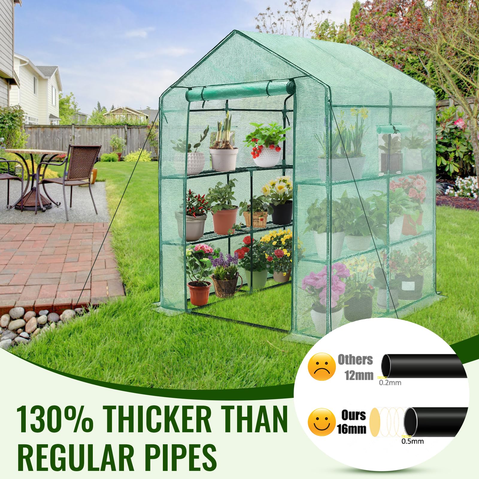 Greengro Greenhouse thick PE cover keeps moisture in while limiting harsh UV.
