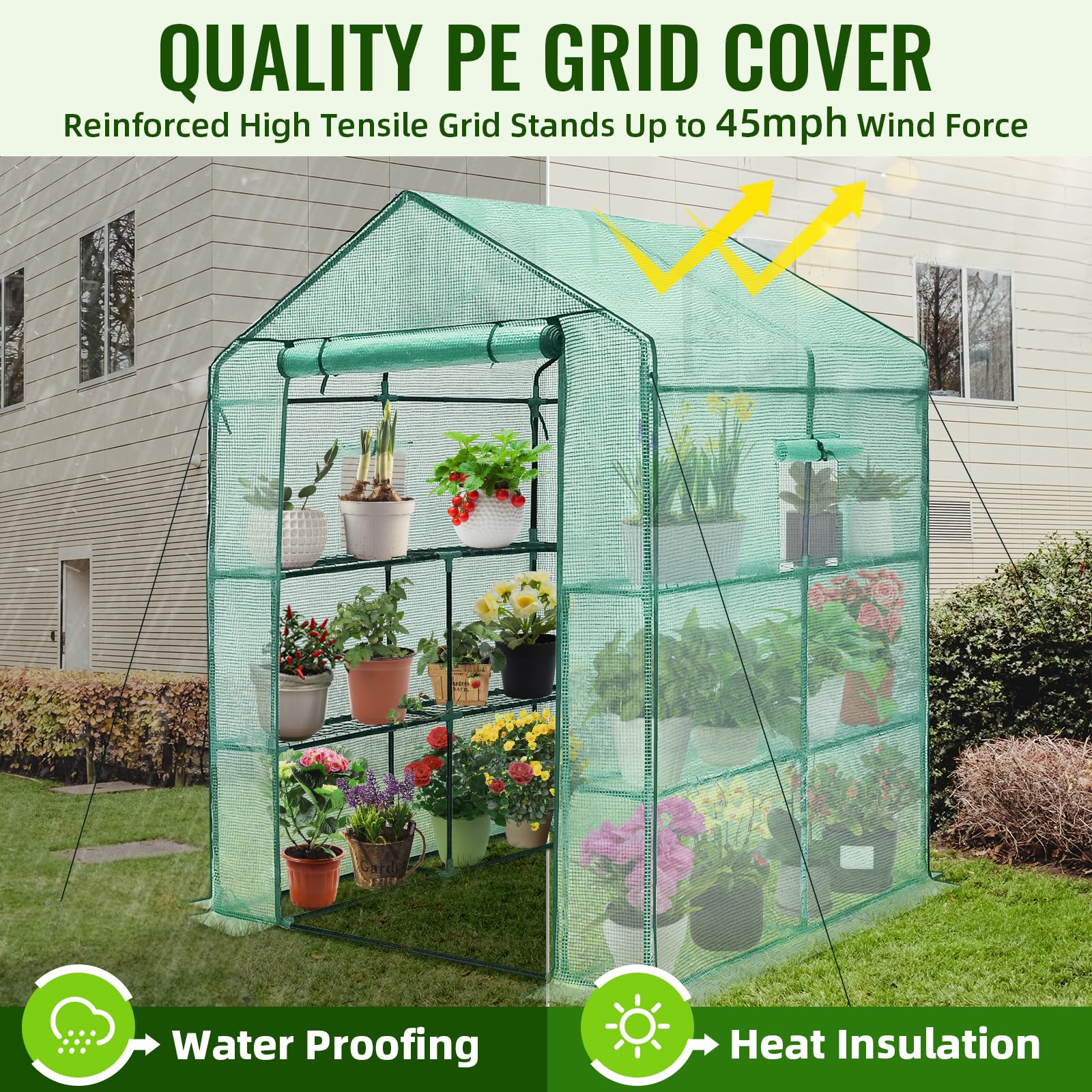 Greengro Greenhouse zippered door provides secure, easy access to plants.