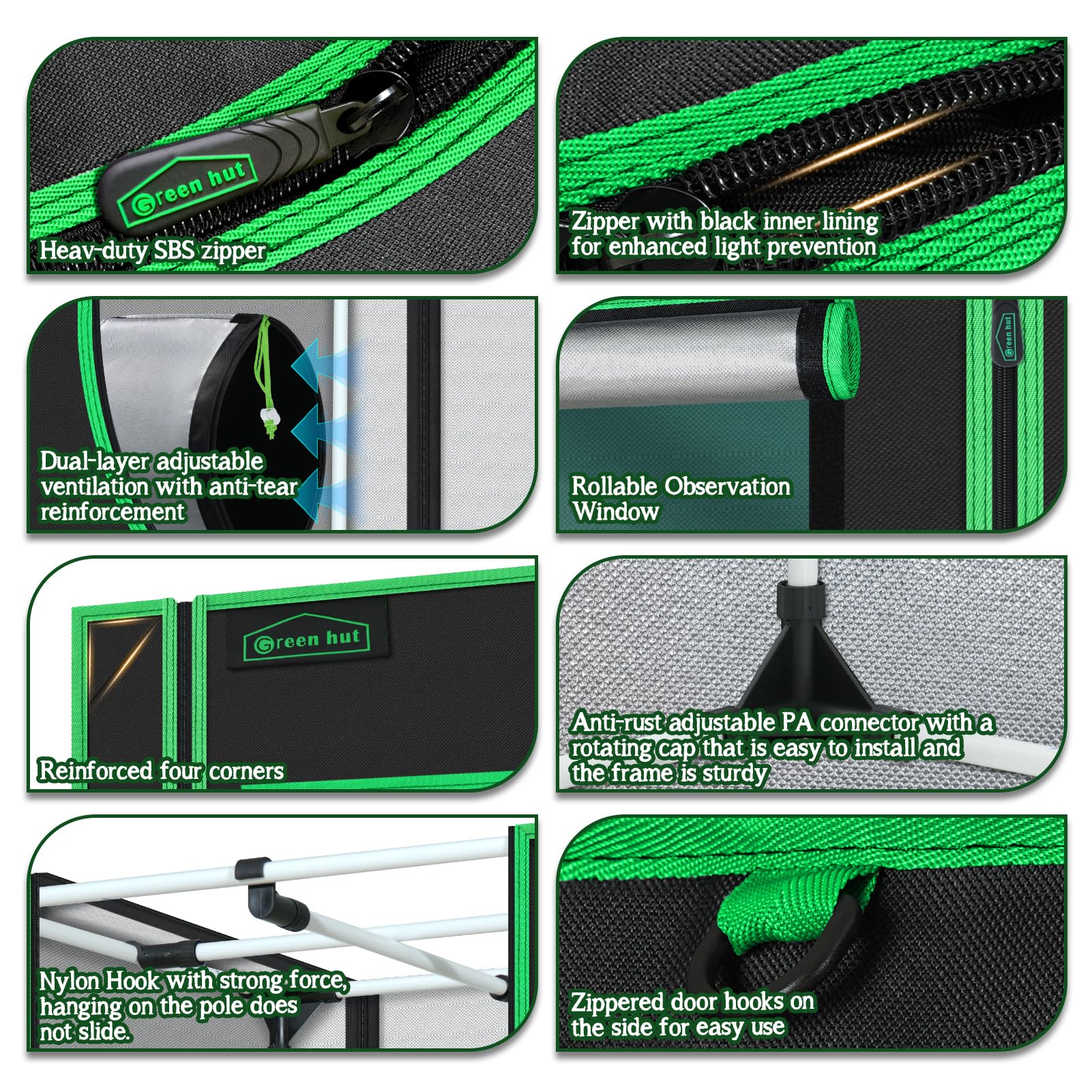 Green Hut grow tent observation window allows quick checks without disturbing setup.