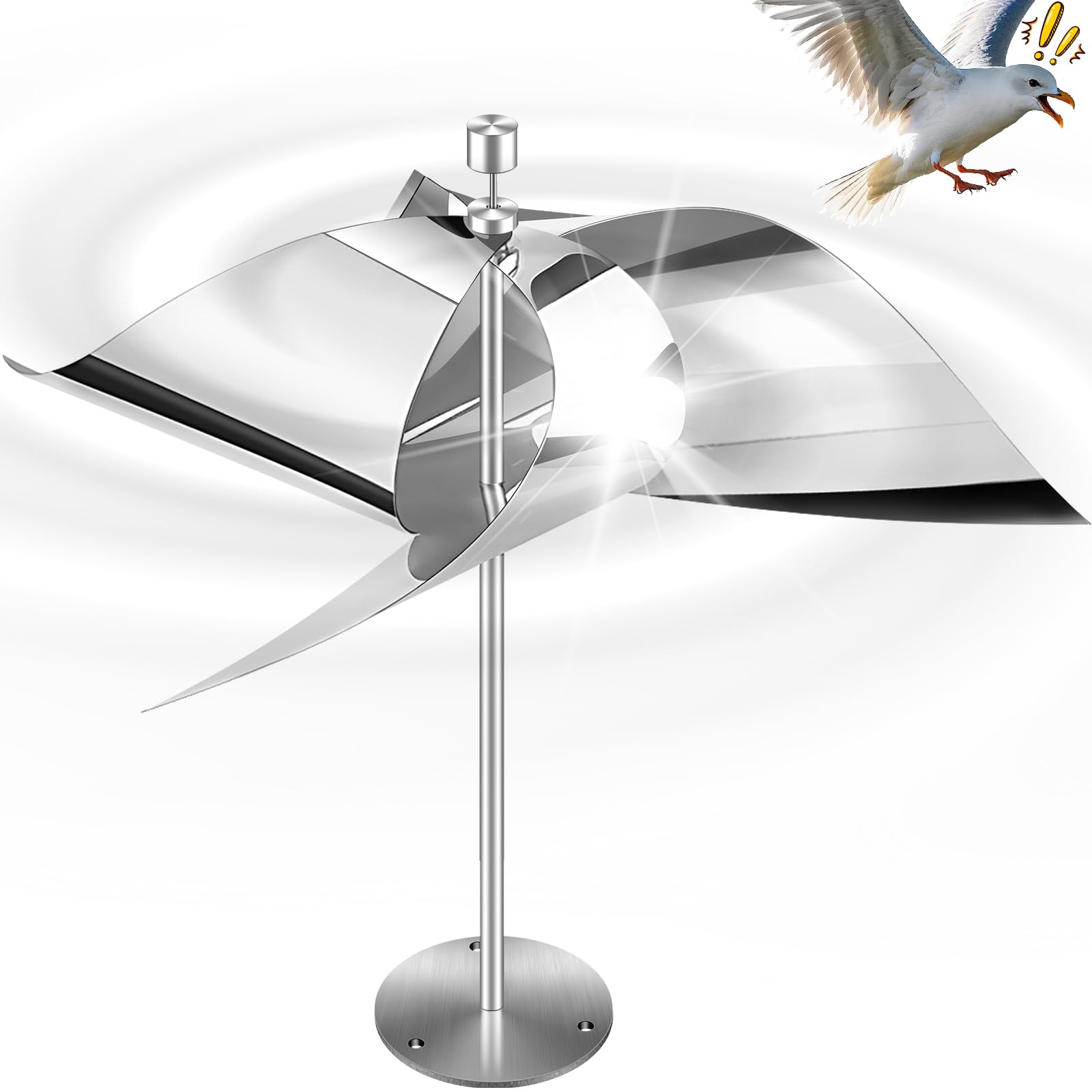Greenight bird-scare reflector in outdoor setup deters birds with flashing light.