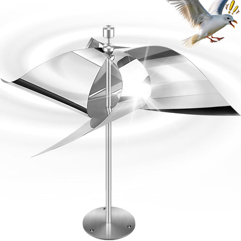 Greenight bird-scare reflector in outdoor setup deters birds with flashing light.