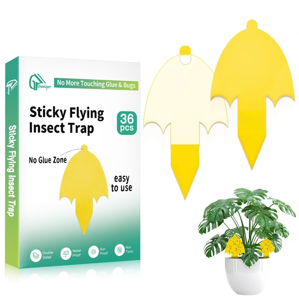 Greenkeeper Ver 2.0 yellow gnat traps umbrella closeup attract pests safely